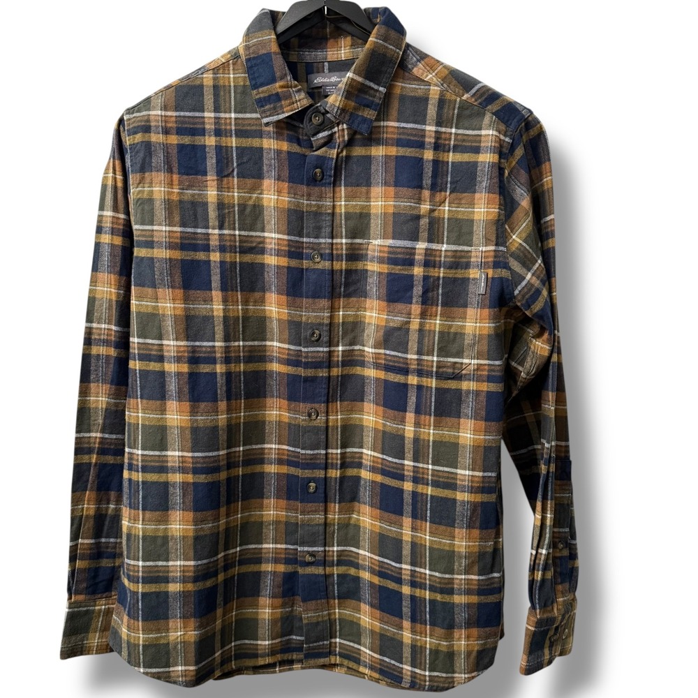 Eddie Bauer Mens Plaid Flannel Long Sleeve Button Down Shirt Green Brown M - Picture 6 of 12